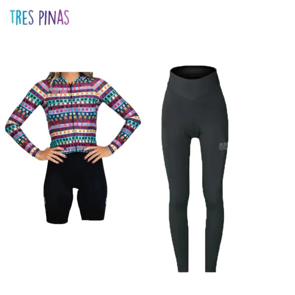 Trespinas colorido manga larga ciclismo Jersey conjunto transpirable mujer moda al aire libre montaña bicicleta de carretera ciclismo ropa deportiva