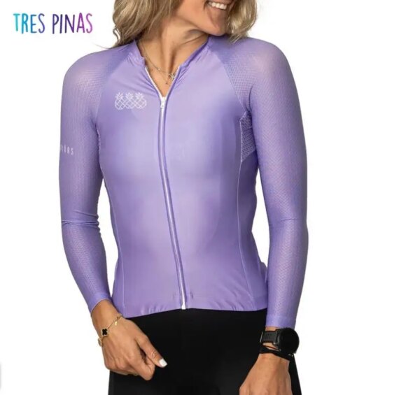 Trespinas Jersey de Ciclismo de Manga Larga Morado, Tops de Ciclismo Transpirables, Ropa cómoda para Bicicleta con Bolsillos, Primavera