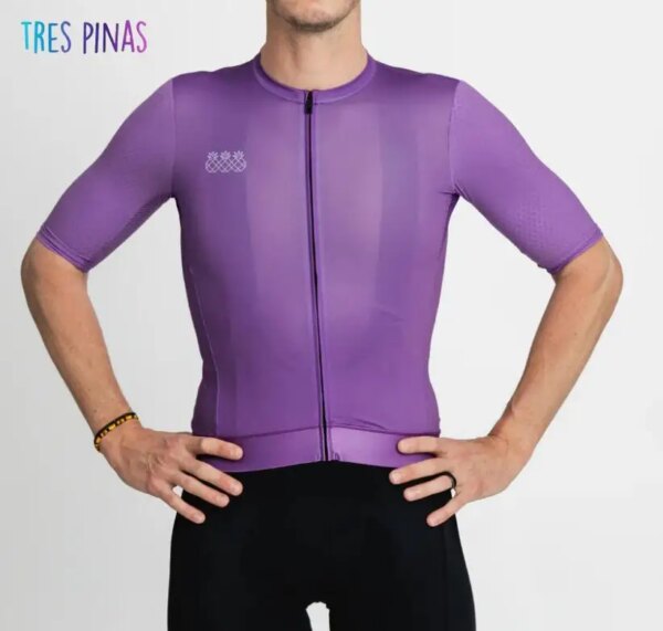 Trespinas verano hombres púrpura manga corta ciclismo Jersey transpirable bicicleta de carretera Maillot deportes correr camiseta ropa