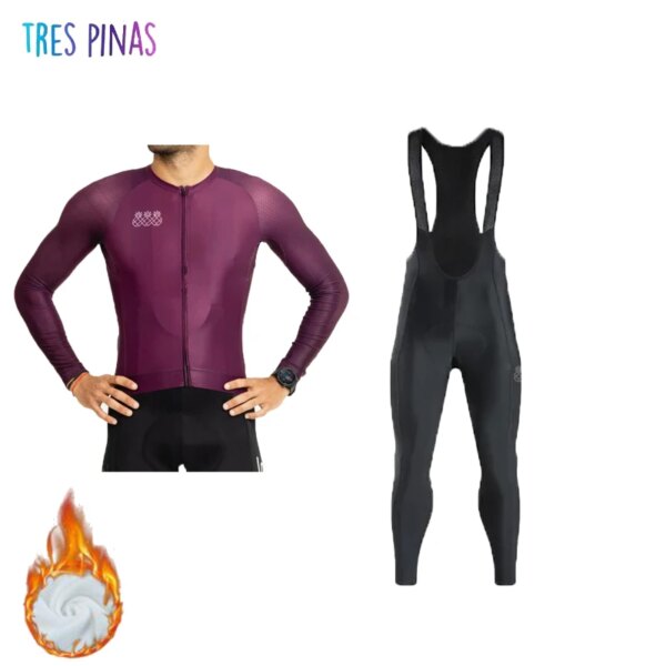 Trespinas invierno térmico polar hombres vino rojo Ciclismo conjunto de manga larga Ropa Deportiva Maillot Ropa Ciclismo moda Ciclismo Ropa