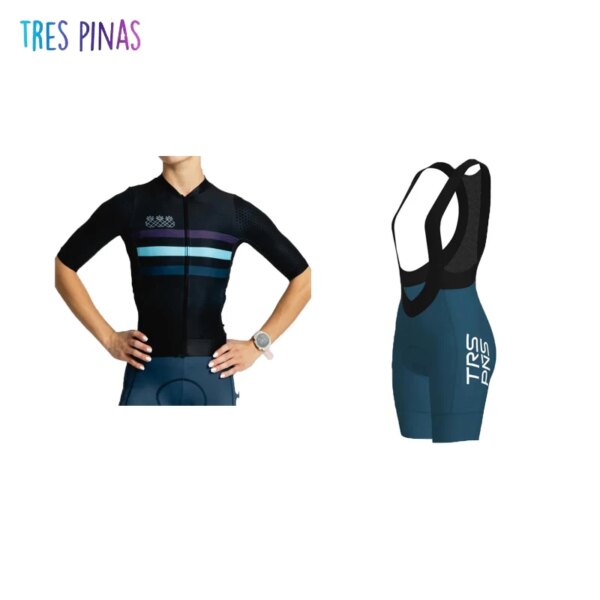 Trespinas-Camiseta de ciclismo negra para mujer, conjunto de manga corta, ropa de ciclismo Anti-UV para verano, ropa de bicicleta de montaña de secado rápido