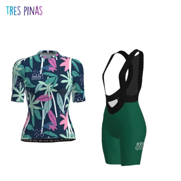 Trespinas-Camiseta de ciclismo para mujer, conjunto de manga corta con estampado de hojas negras, camiseta de secado rápido para ciclismo de montaña, ropa con bolsillos