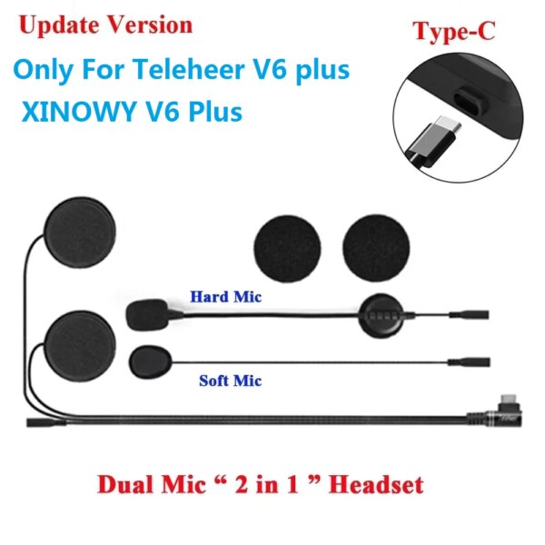 Accesorios para auriculares tipo C, micrófono Dual para Vnetphone V6 Ejeas V6 Pro Teleheer V6 Plus, intercomunicador Bluetooth para casco de motocicleta