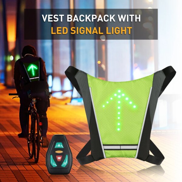 Mochila reflectante recargable por USB con luz LED de intermitente, Control remoto, bolsa de seguridad deportiva para exteriores, equipo para ciclismo