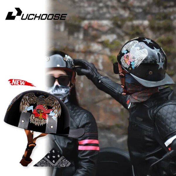 Uchoose Gorra De Béisbol Casco Motocicleta Vintage Retro Cascos Verano Cara Abierta Scooter Cruiser Chopper Gangster DS Hombres Mujeres Niño