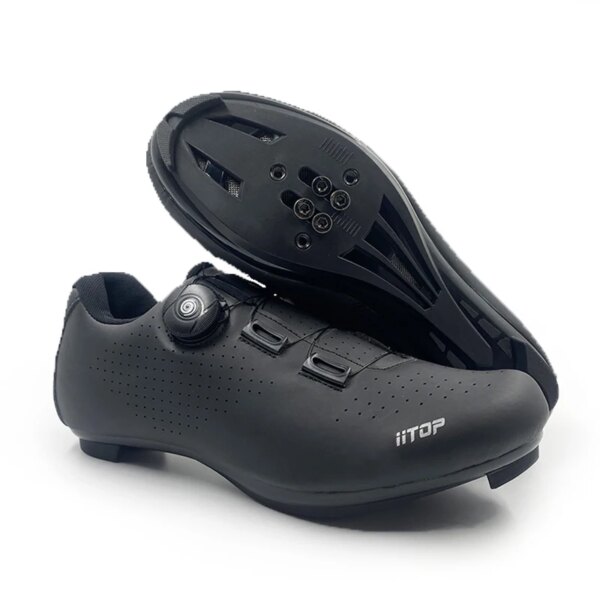 Zapatos de ciclismo Unisex, zapatos de Mtb para hombre, zapatos deportivos de ciclismo de cuero PU SPD, zapatos de ciclismo de carreras con autosujeción para mujer