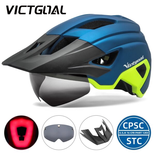 VICTGOAL MTB Casco de Bicicleta de carretera hombres mujeres con gafas visera de luz trasera recargable casco de ciclismo para adultos cascos de bicicleta de montaña