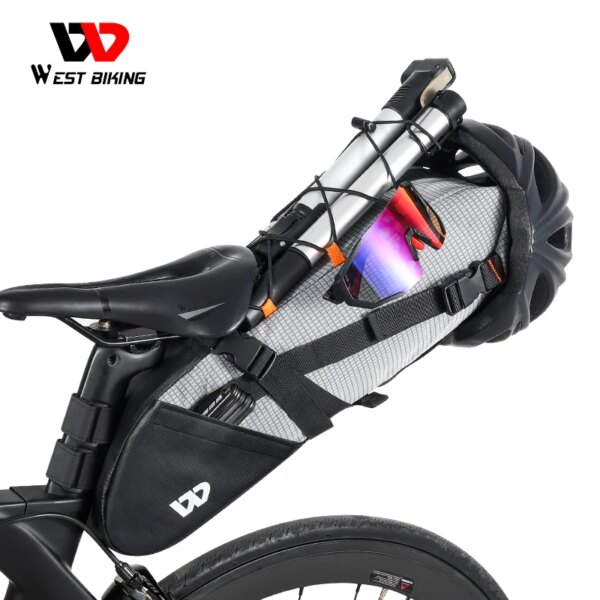 WEST BIKING-bolsa para SILLÍN de bicicleta, plegable, de 10L, para debajo del asiento, 100%, herramientas impermeables, Pannier MTB, Ciclismo de Carretera, bolsa trasera