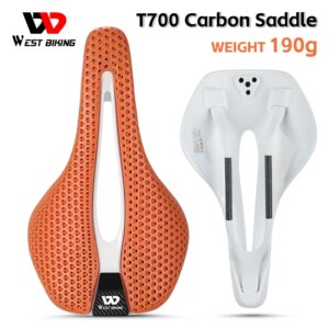 WEST BIKING-sillín de bicicleta con estampado 3D de carbono, asiento de bicicleta de carreras de punta corta de 145mm, ultraligero y cómodo, sillín de ciclismo de montaña