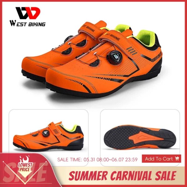 WEST BIKING-zapatillas de ciclismo para hombre, calzado deportivo de velocidad para exteriores, dispositivo de cordones giratorio ajustable, calzado de Pedal plano