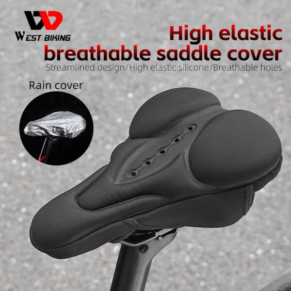 WEST BIKING-funda cómoda para sillín de bicicleta de montaña, funda de asiento ligera y transpirable, cojín para asiento de bicicleta indoloro con funda impermeable