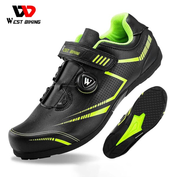 WEST BIKING MTB zapatilla de ciclismo dispositivo de cordones giratorio ajustable zapato de bicicleta de Pedal plano zapatos profesionales de Golf y deportes al aire libre