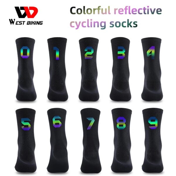 WEST BIKING-Calcetines deportivos profesionales para hombre y mujer, medias deportivas reflectantes transpirables, calcetines de carreras para bicicleta de montaña y carretera