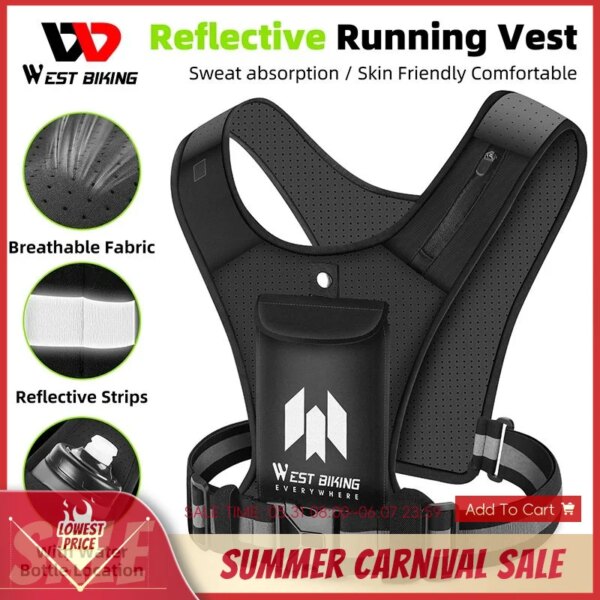 WEST BIKING-Chaleco reflectante para ciclismo, cinturón ajustable, pesca, deporte, Fitness, ultraligero, transpirable, accesorios para correr