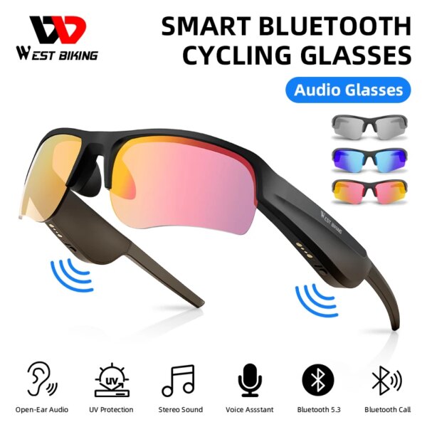 WEST BIKING gafas inteligentes Bluetooth auriculares llamadas de Audio gafas de sol deportes auriculares estéreo música UV400 gafas de ciclismo