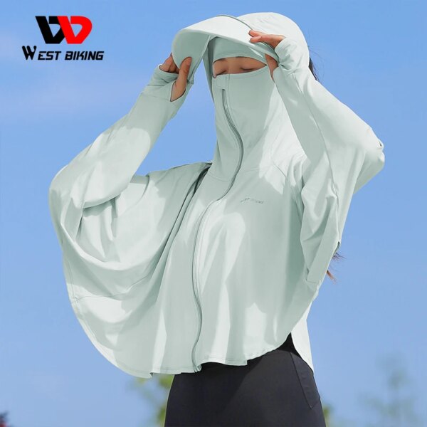 WEST BIKING-Chaqueta de protección solar para mujer, abrigo Anti-UV UPF50 + para ciclismo de verano, Sudadera con capucha transpirable de seda helada, equipo deportivo para correr y pescar