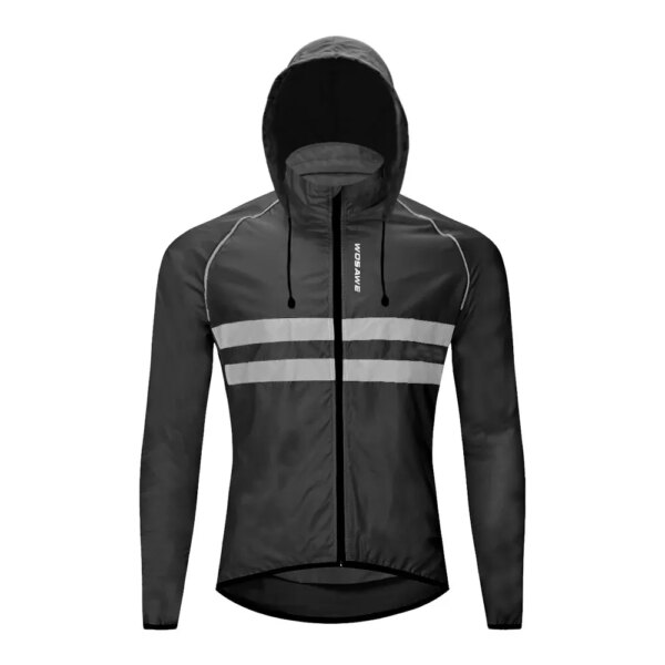 WOSAWE-Chaqueta de ciclismo plegable, 100% poliéster, con capucha, resistente al viento, para correr, cortavientos ligero para ciclismo, tira reflectante