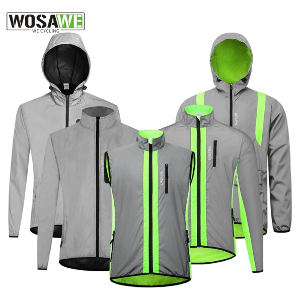 WOSAWE-chaquetas de ciclismo reflectantes con capucha para hombre, cortavientos suave a prueba de viento, impermeable, ropa para bicicleta de montaña y carretera, abrigo para bicicleta