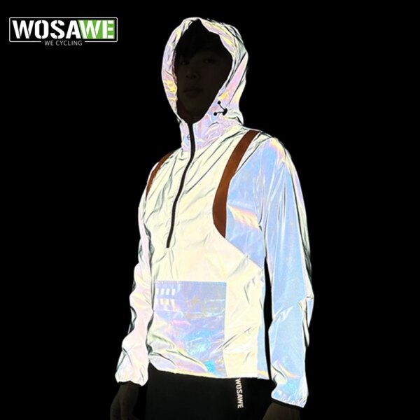 WOSAWE, chaqueta cortavientos reflectante completa para primavera, otoño e invierno para hombre, chaqueta impermeable para hombre, ropa informal estilo Hip Hop, Abrigo con capucha brillante nocturno