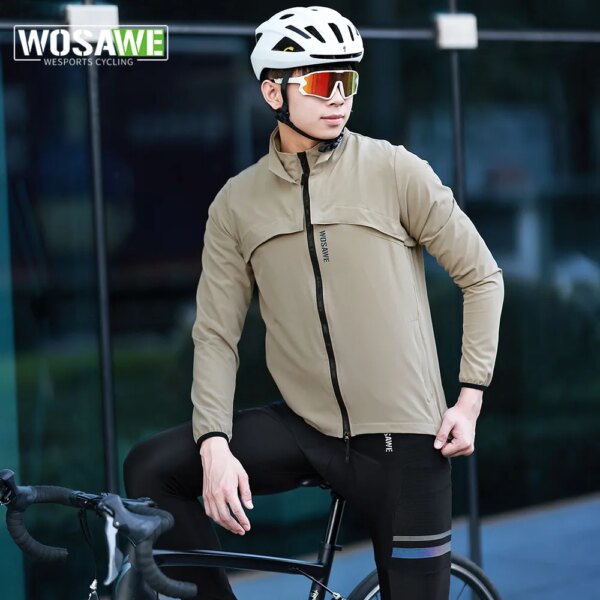 WOSAWE-Chaqueta de ciclismo ultraligera impermeable para hombre, cortavientos de manga larga para bicicleta de montaña, sombrero desmontable, abrigo para bicicleta