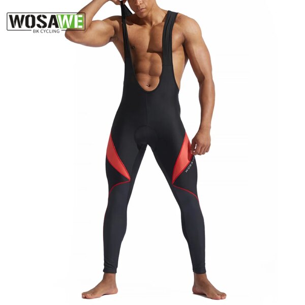 WOSAWE, pantalones de ciclismo para hombre, pantalones largos elásticos transpirables 3D acolchados, pantalones con pechera para ciclismo de montaña, pantalones cortos térmicos para bicicleta de montaña y carretera