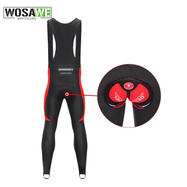 WOSAWE, pantalones con tirantes de ciclismo de lana térmica para invierno, mallas para ciclismo con cremallera para bicicleta de montaña, pantalones largos acolchados de Gel Pro Team para bicicleta de montaña