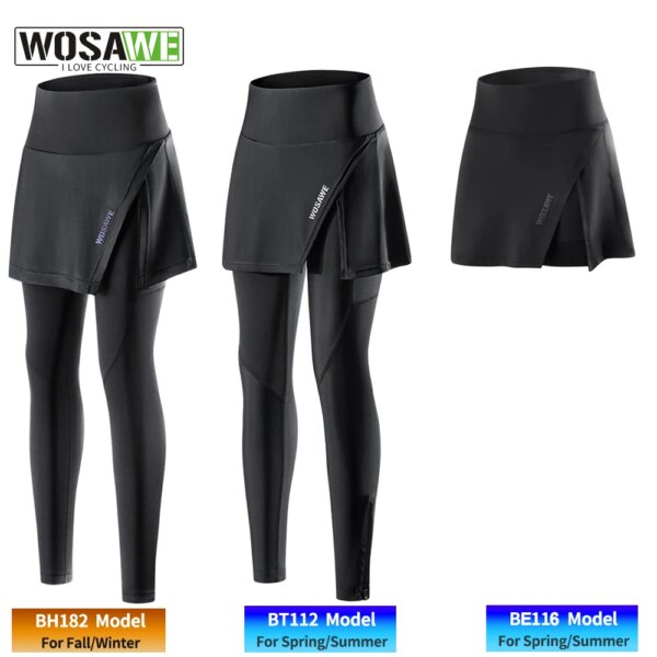 WOSAWE, falda de ciclismo para mujer, pantalones largos de ciclismo 2 en 1, vestido para bicicleta, pantalones acolchados de Gel 5D, calzoncillos para bicicleta MTB, pantalones deportivos