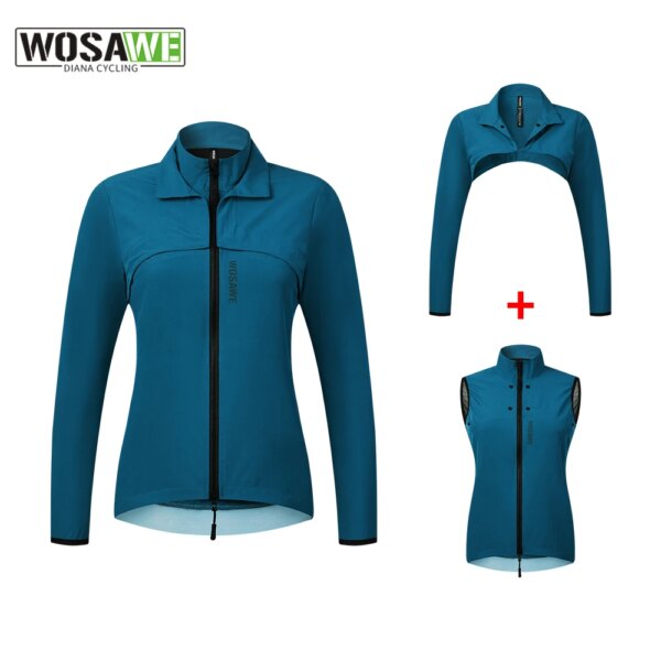 WOSAWE Chaqueta de ciclismo para mujer con mangas extraíbles, ligera, para ciclismo, camping, cortavientos, chaqueta convertible impermeable