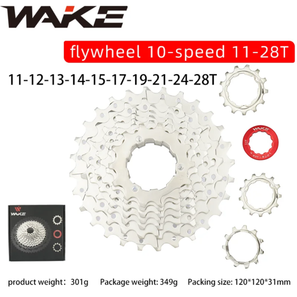 Wake-Cassette de rueda libre para bicicleta de montaña, piñón libre de 10 velocidades 28T para ciclismo de montaña, accesorios plegables para bicicleta de carretera