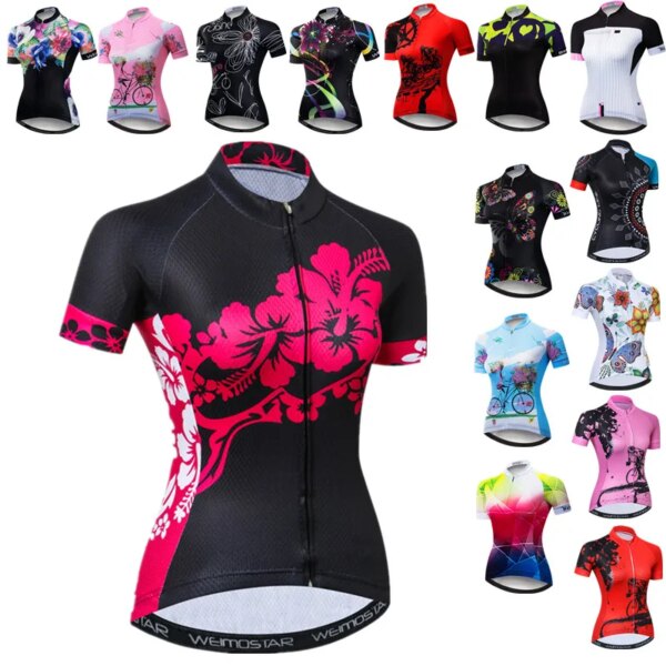 Weimostar-Camiseta de Ciclismo de flores para mujer, ropa de equipo profesional para bicicleta, Tops de verano, camiseta de Ciclismo de Carretera, Maillot de Ciclismo