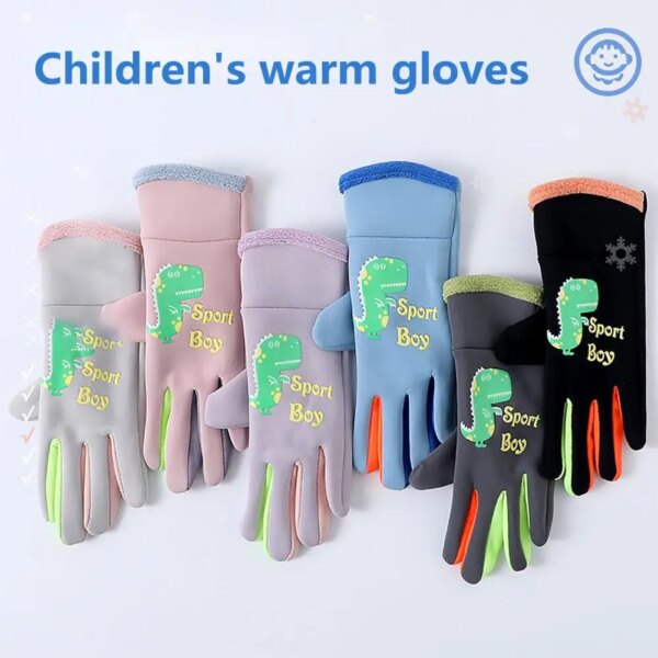 Guantes cálidos de invierno para bicicleta, guantes resistentes al agua con estampado de dibujos animados para niños, guantes de ciclismo con forro polar para exteriores para invierno