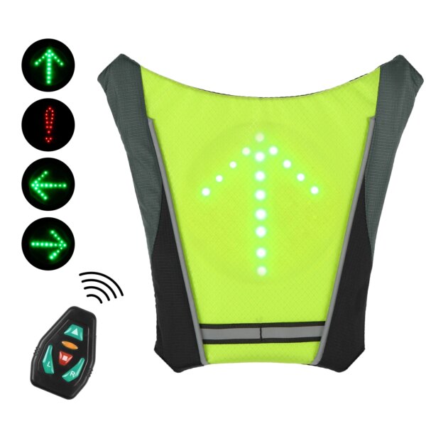 Chaleco de ciclismo inalámbrico con señal de giro de seguridad, Control remoto, chaleco de advertencia reflectante, mochila para ciclismo, correr y caminar