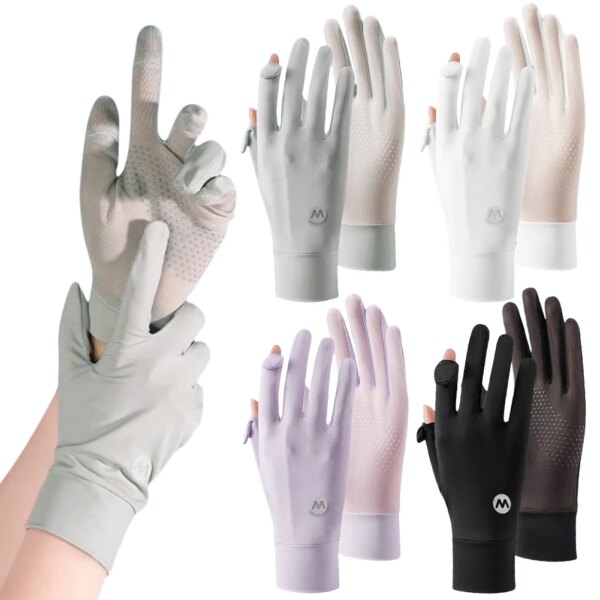 Guantes de protección solar UV para mujer, guantes de sol ultrafinos con pantalla táctil y dedos completos, guantes transpirables de seda helada para ciclismo para verano