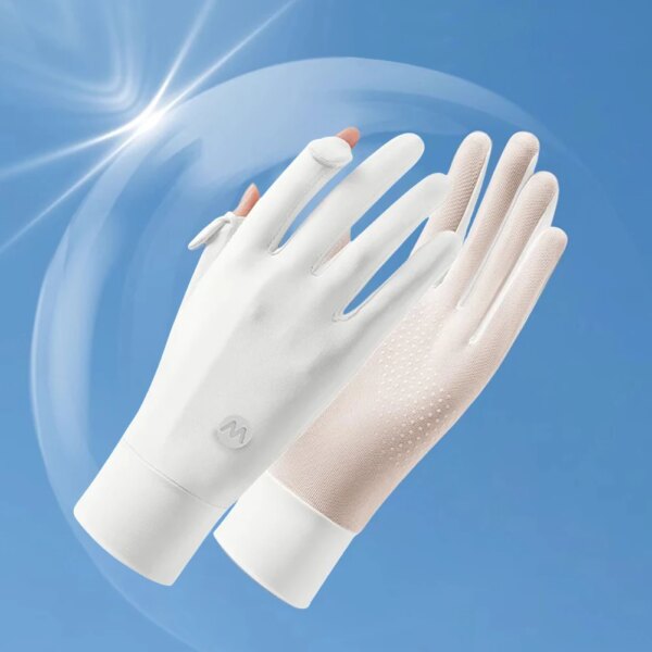 Guantes de sol ultrafinos para mujer, guantes protectores solares con pantalla táctil y dedos completos, guantes de conducción transpirables, antideslizantes para conducir en bicicleta