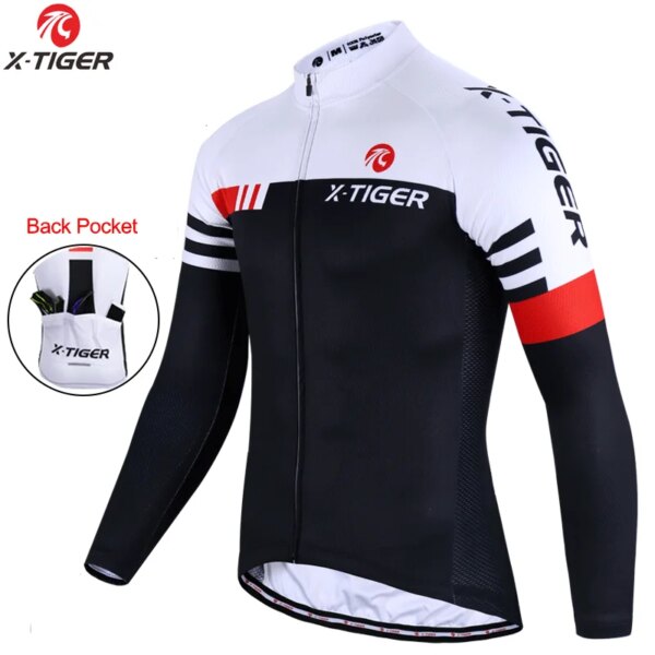 Camisetas de ciclismo X-TIGER para hombre, camisetas de manga larga para ciclismo de montaña transpirables de otoño, camisetas de ciclismo de secado rápido para primavera