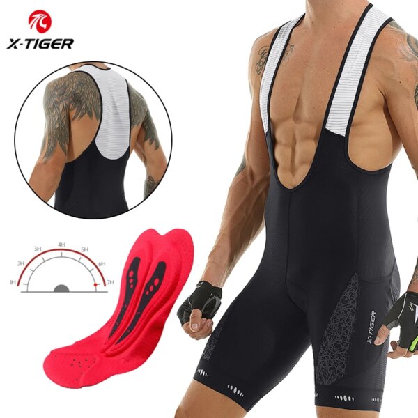 X-TIGER-pantalones cortos con pechera para ciclismo para hombre, mallas acolchadas 5D para ciclismo con bolsillos, pantalones cortos para triatlón Pro Licra UPF50 +