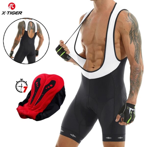 X-TIGER pantalones cortos con pechera para ciclismo con bolsillo, mallas para bicicleta, pantalones cortos reflectantes de Lycra para hombre, pantalones cortos para ciclismo MTB, cojín a prueba de golpes, culotte corto para bicicleta