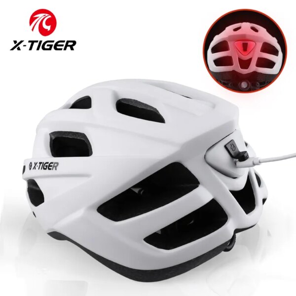 Casco de ciclismo X-TIGER para hombre y mujer, casco con luz LED, casco de bicicleta de montaña y carretera, casco de bicicleta con diseño de ala recargable