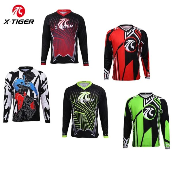 X-TIGER de manga larga para hombre, Jersey de ciclismo para descenso, secado rápido, transpirable, poliéster, ropa de ciclismo MTB, camiseta DH