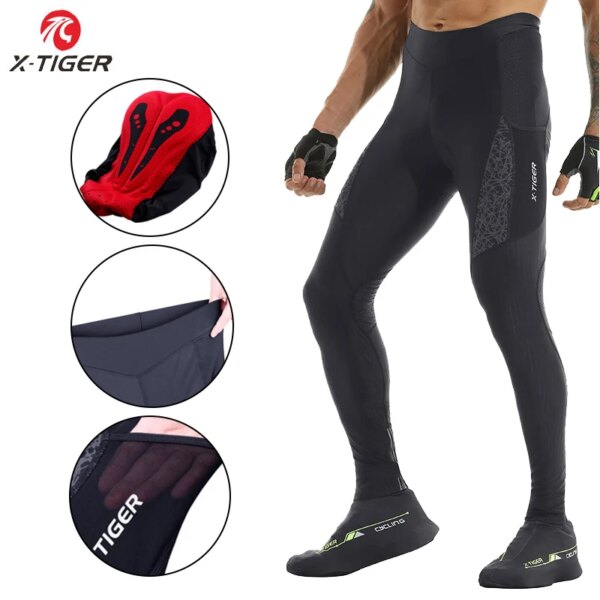 X-TIGER Pantalones de Ciclismo para Hombre Mallas Largas Acolchadas 5D para Bicicleta de Carretera con 2 Bolsillos para Montar en Bicicleta al Aire Libre