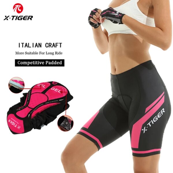 X-TIGER pantalones cortos de ciclismo para mujer, pantalones cortos con almohadilla de Gel 3D para bicicleta de montaña a prueba de golpes, pantalones cortos transpirables para carreras de carretera