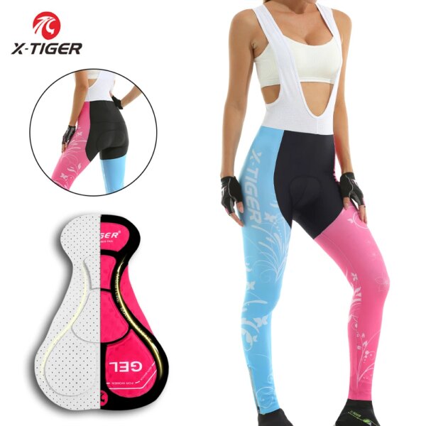 X-tiger-Pantalones con tirantes de Ciclismo para mujer, medias ajustadas para Ciclismo de montaña, Anti-UV, Pantalones con tirantes para Ciclismo