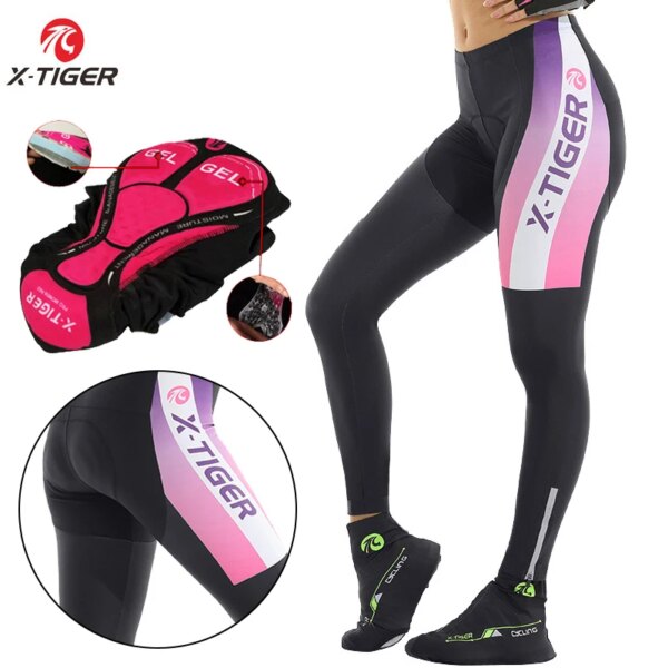 X-Tiger-pantalones acolchados para ciclismo para mujer, mallas para ciclismo, mallas transpirables UPF 50+, pantalones para bicicleta de carreras