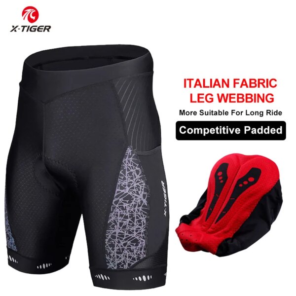 X-tiger-pantalones cortos de ciclismo para hombre, Shorts de LICRA para bicicleta de montaña con bolsillos, transpirables, antideslizantes, con tiras para piernas, medias para bicicleta de montaña, verano