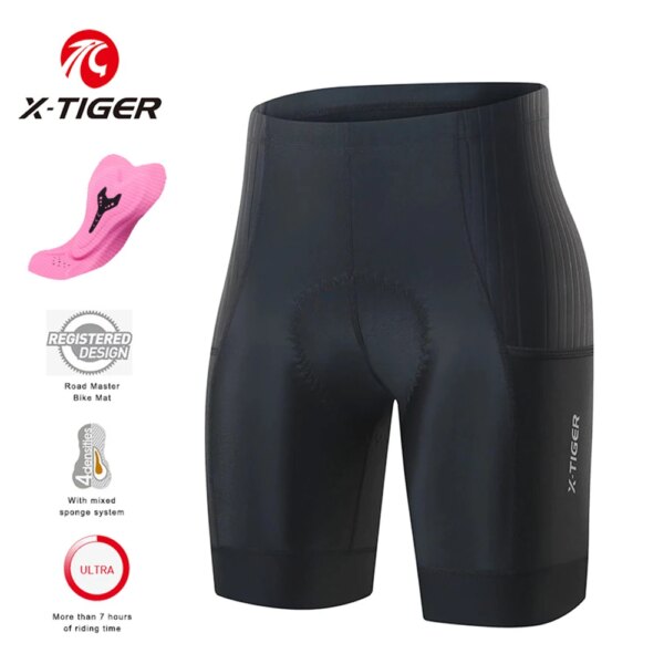 X-tiger-pantalones cortos de ciclismo para mujer, pantalones cortos con cojín de esponja para bicicleta de montaña, pantalones cortos superelásticos a prueba de golpes para bicicleta de montaña y carretera