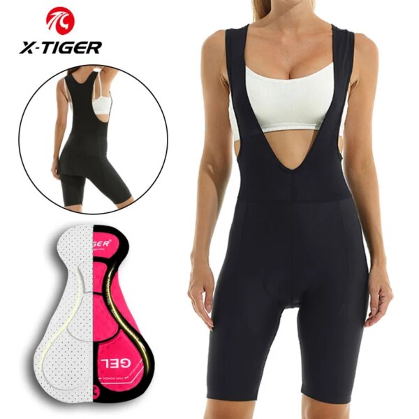 X-tiger-pantalones cortos de Ciclismo acolchados 3D para mujer, Shorts clásicos negros Coolmax, 100% de licra a prueba de golpes, pantalones cortos para bicicleta de montaña o de carretera