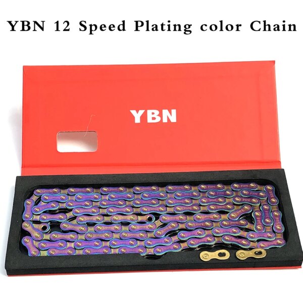 Cadena de bicicleta YBN, cadena de bicicleta de montaña y carretera de Color chapado de 12 velocidades para sistema SRAM Shimano Campanolo