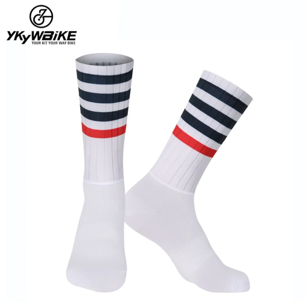 YKYWBIKE Calcetines aerodinámicos de silicona antideslizantes Calcetines de ciclismo Whiteline Calcetines deportivos para bicicleta para hombre Calcetines para correr en bicicleta