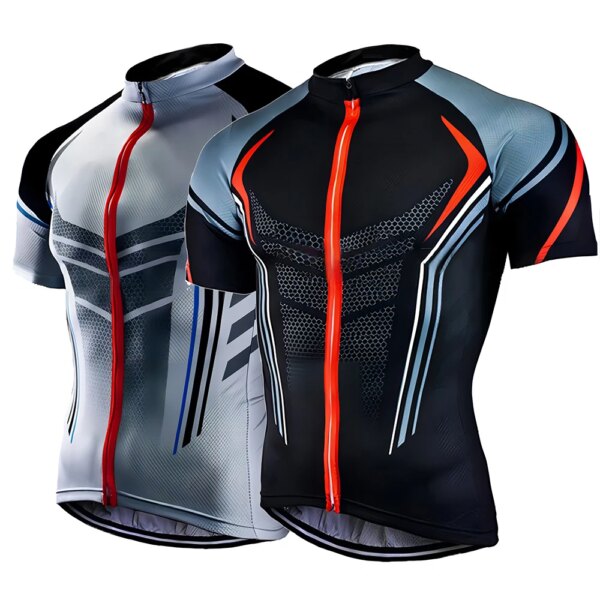 Ciclismo hombres Jersey bicicleta negro rojo gris camisa verano transpirable manga corta ropa de bicicleta